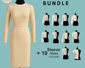 Patrón de costura para vestido de mujer y 10 mangas tejidas: Bloque básico de bajo (patrón PDF)
