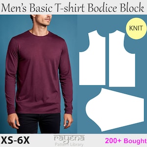 Men&#39;s T-Shirt Block Sewing Pattern: Knit Shirt Sloper XS-6X (PDF Pattern)
