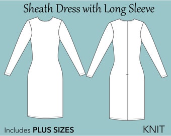 Women's Knits Sheath Dress PDF Sewing pattern size XS 6X- bodycon dress pattern, knit dress pdf, basic knit bodice pdf, knit sloper pattern