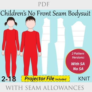 Children Seamless Front Bodysuit Sewing Pattern Block, children no seam bodysuit, Gymnastic leotard pattern, kid's full bodysuit pattern