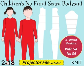Children Seamless Front Bodysuit Sewing Pattern Block, children no seam bodysuit, Gymnastic leotard pattern, kid's full bodysuit pattern