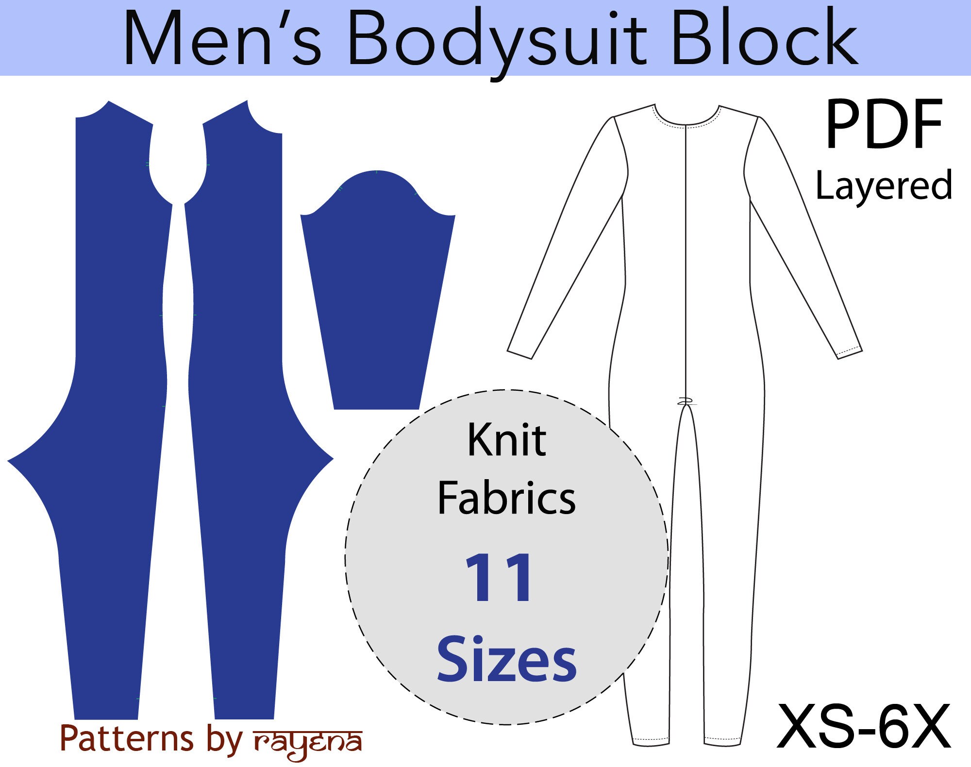 Men's Bodysuit PDF Block Sewing Pattern XS6X bodysuit Etsy