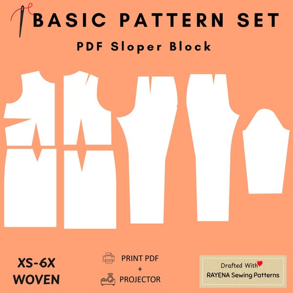 Women's Basic Woven Sloper Pattern Set: Dress and Pants Block (XS–6X) (PDF Pattern)