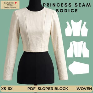 Patron de couture de corsage princesse pour femme : bloc plus mince (XS-6X) (Patron PDF)