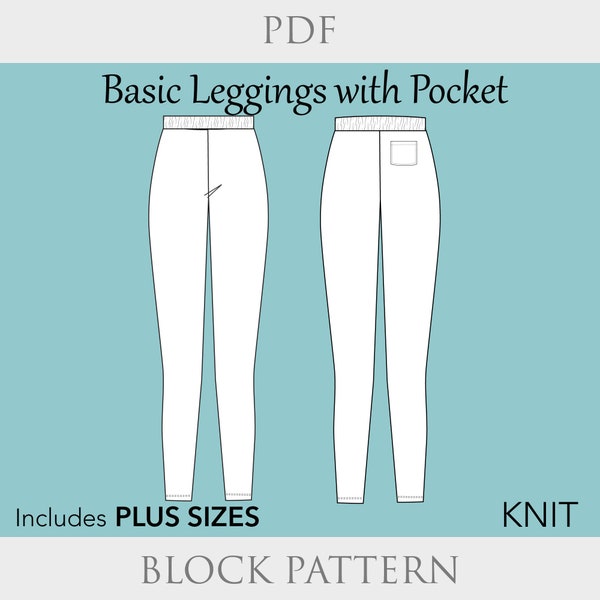 Damen-Leggings-Block-PDF-Schnittmuster Größe XS 6X – Leggings in Übergröße, Umstands-Schnittmuster, Hosenmuster, Leggings-Schnittmuster