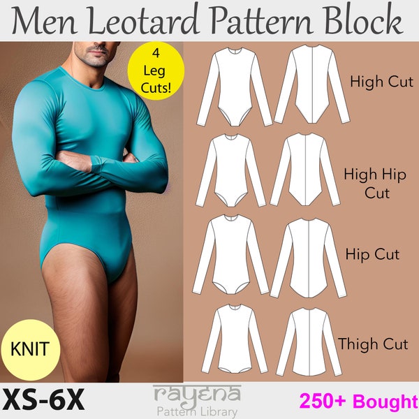 Men's Leotard Bodysuit Sewing Pattern size XS-6X, swimsuit pattern, gymnastics sewing pattern, men jumpsuit pattern, 4 leg cuts leotard