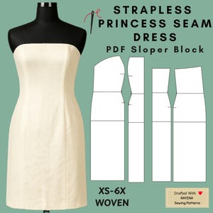 Patrón de costura para vestido sin tirantes de mujer: corte princesa (XS-6X) (patrón PDF)