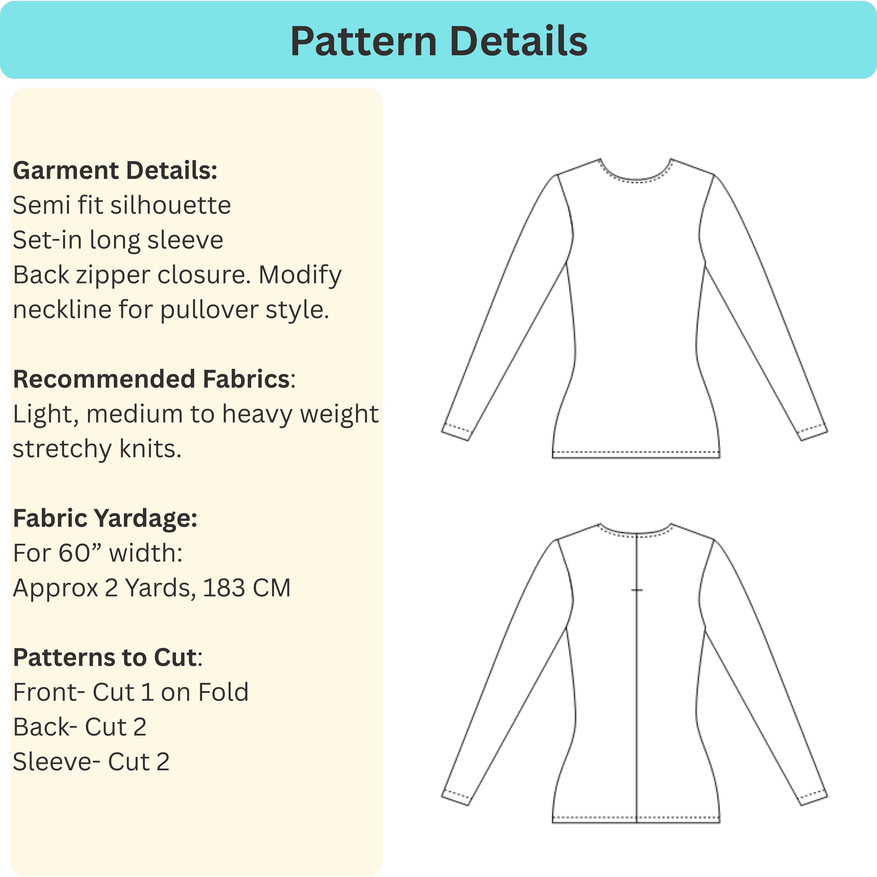 Women's Basic Bodice Sewing Pattern: Knit Sloper Block (XS–6X) (PDF ...