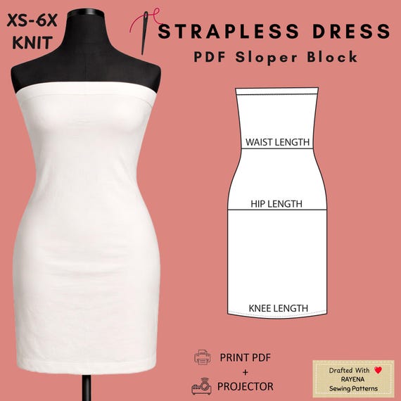 Women's Strapless Dress Sewing Pattern: Bodycon Tube Top Sloper Block (XS–6X) (PDF Pattern)