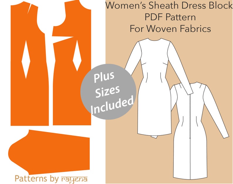 block sewing pdf,dress pdf pattern women dress pattern plus size pdf pattern Sheath Dress PDF pattern Women\u2019s XS-6X- women sewing pattern