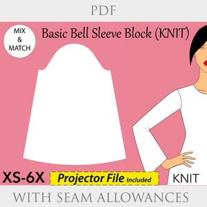 Peut inclure: Un patron de manche cloche blanc pour tissu en maille. Le patron comprend des marges de couture et est disponible dans les tailles XS-6X. Un fichier de projection est inclus.