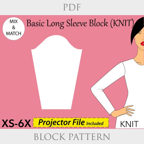 Women’s Basic Long Sleeve Knit pattern, size XS-6X, sleeve pattern knit, basic sloper pattern, sleeve pattern, plus size basic pattern pdf