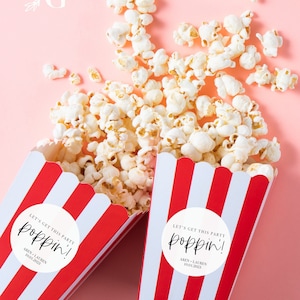 Let&#39;s Get this Party Poppin&#39; Wedding Labels - Wedding Popcorn Favor - Popcorn Favor Stickers- Popcorn Bar - Let&#39;s get Poppin&#39; Favor