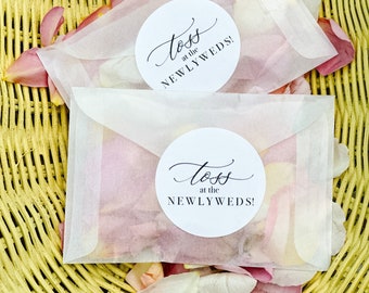 Wedding Petal Toss Stickers - Petal Toss Bags-  Wedding Exit Bags - Grand Exit Ideas - Toss at the Newlyweds Labels - Wedding Printed Labels