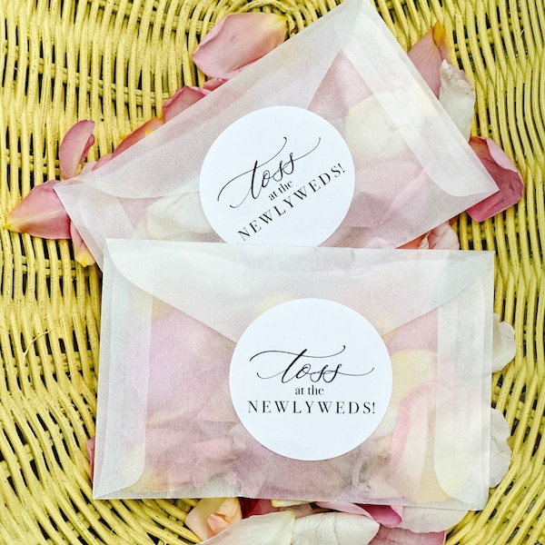 Wedding Petal Toss Stickers - Petal Toss Bags-  Wedding Exit Bags - Grand Exit Ideas - Toss at the Newlyweds Labels - Wedding Printed Labels