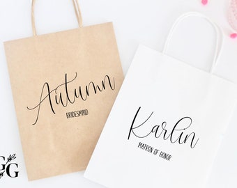 Medium Gift Bag Custom Gift Bags Calligraphy Gift Bag Bridesmaid Gift Bag Handlettered Gift Bag Grey Gift Bag Wedding Party Gift