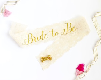 Bride to Be Lace Bachelorette Sash in Font #6 -  Lace Bachelorette Party - Bride Gift - Bride Sash - Bridal Shower - Bachelorette Accessory