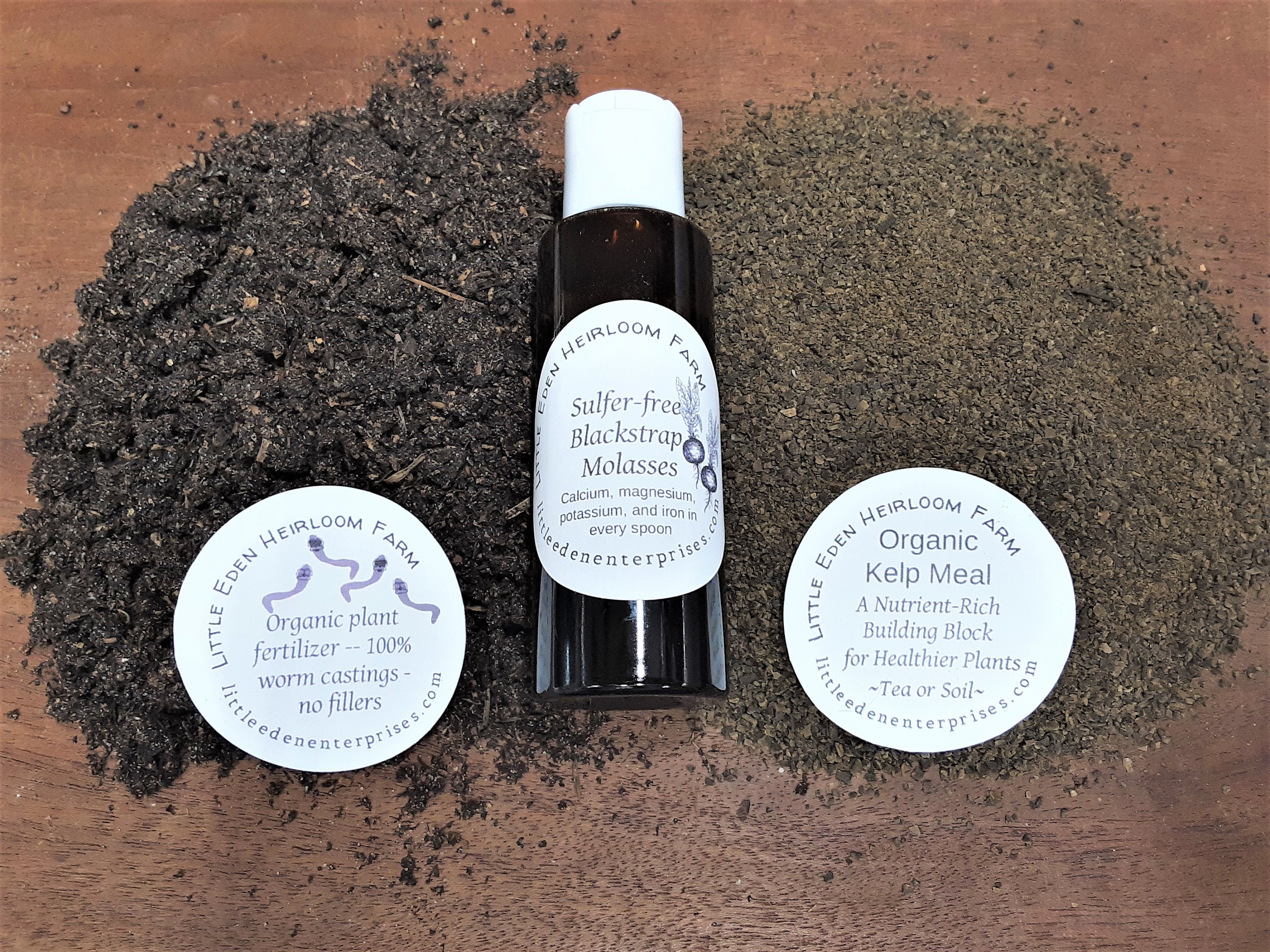 Happy Plant Kit - Natural Fertilizer and Pesticide - Organic Kelp Meal, Molasses and Worm Castings - Tea - Foliage - Soil -