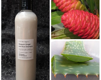Organic Awapuhi Ginger and Aloe Shampoo - 8 Ounce - Silky Satin Awapuhi Shampoo - Vegan Silk Protein Peptides - Zingiber Zerumbet
