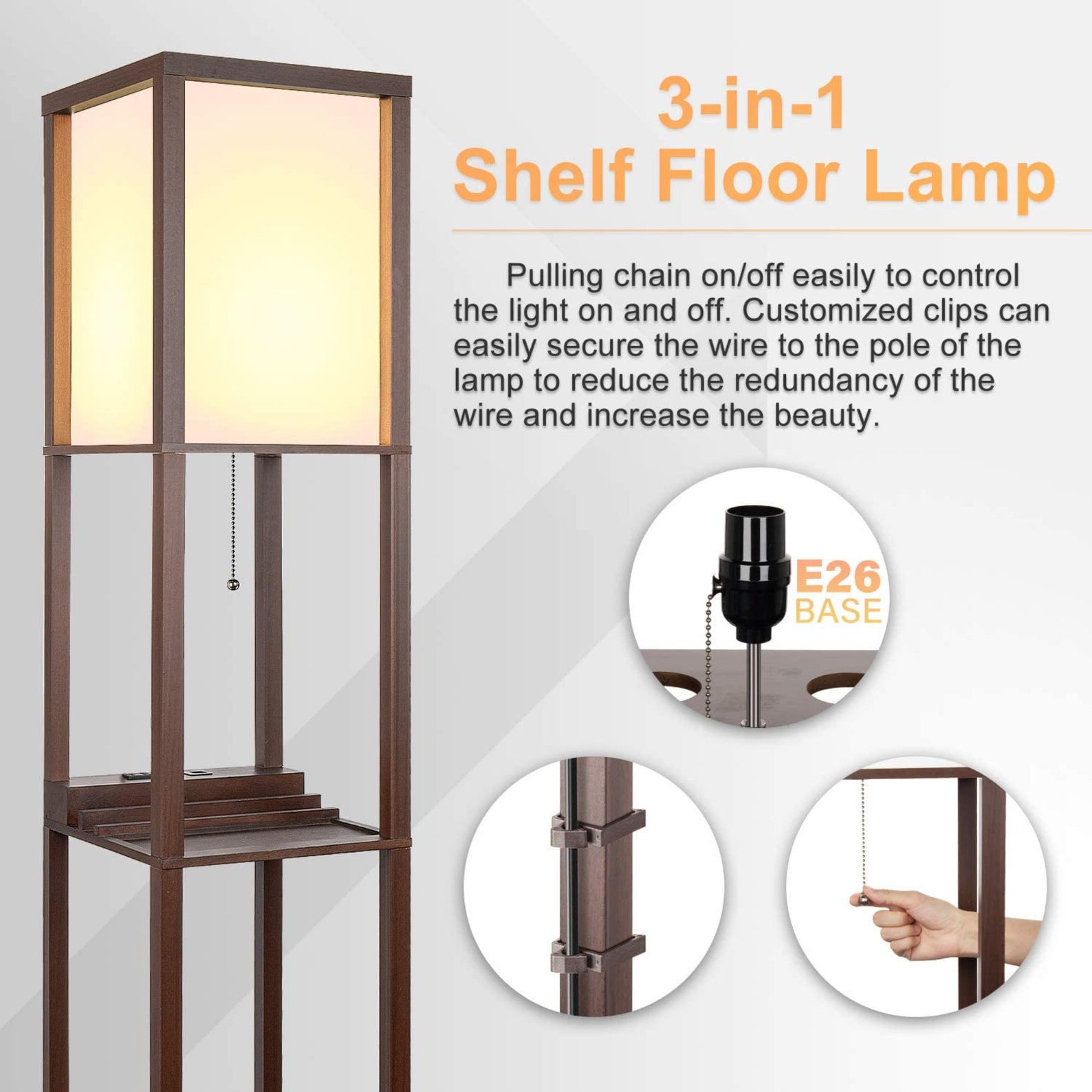 3in1 Shelf Floor Lamp 3Tiered LED Shelf Floor Lamp Modern Etsy