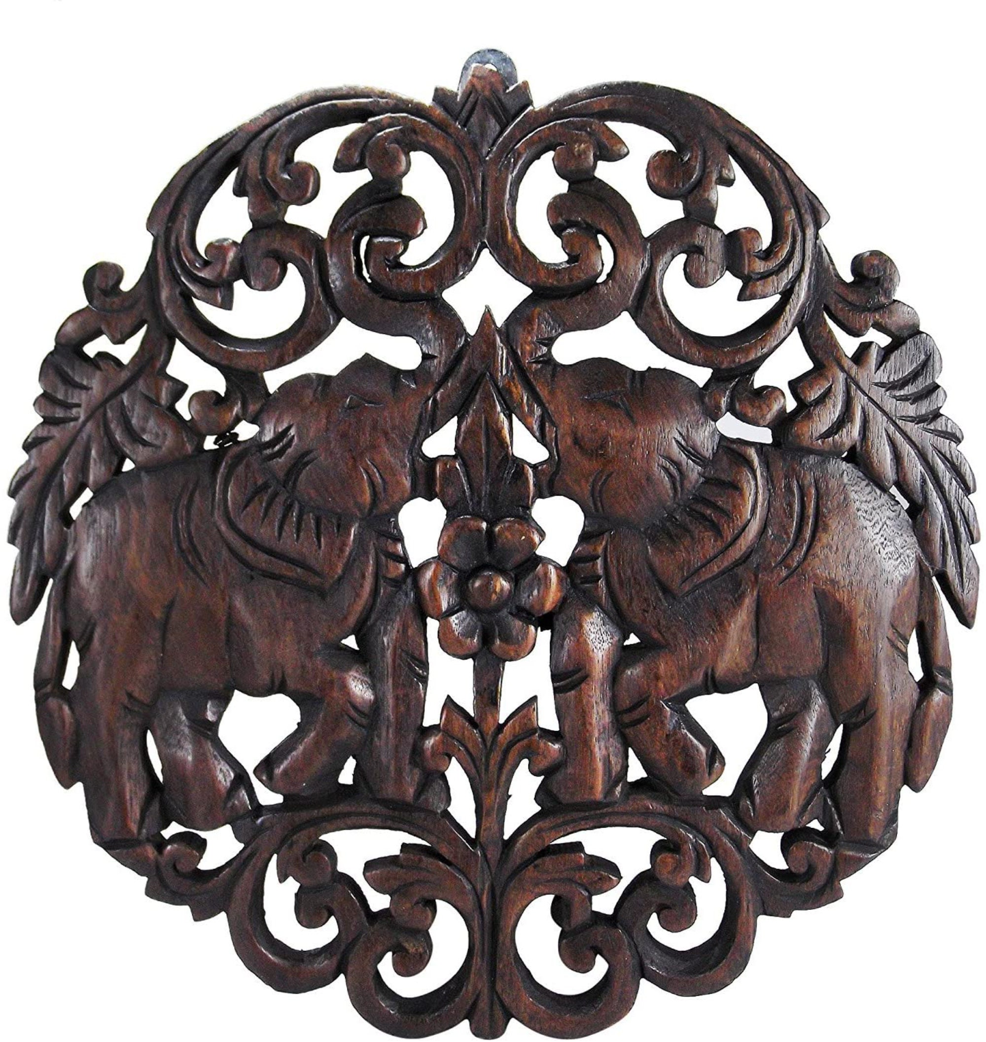 Hand Carved Teak Wood Wall Art Home Decor Carved Wood Circular Double