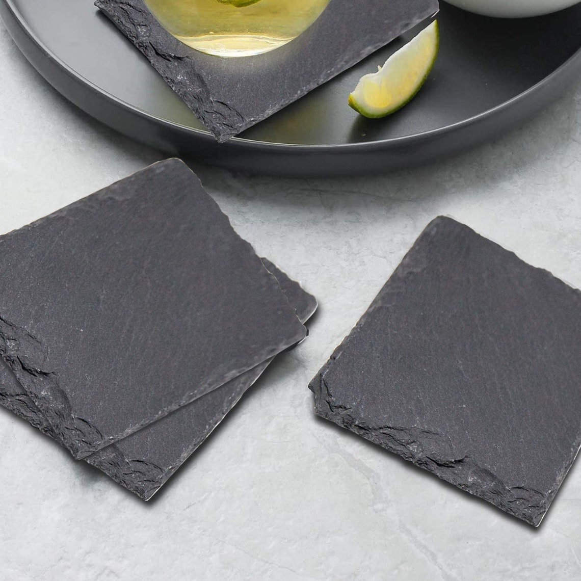 8pcs Slate Drink Coasters 4 Natural Rustic Square Stone Etsy