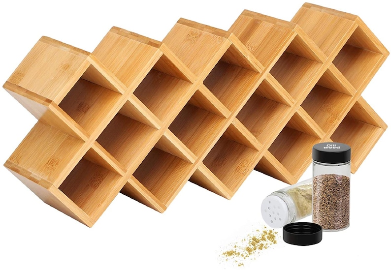 18slot Bamboo Countertop Spice Rack Organizer Kitchen Etsy