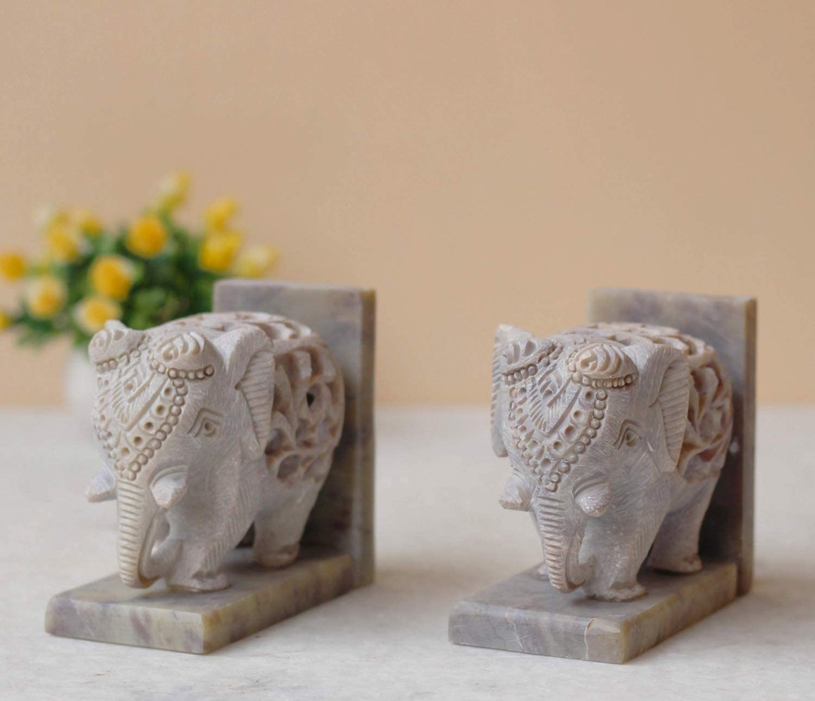 HandCarved Elephant Bookends Soapstone Decorative Bookend Etsy