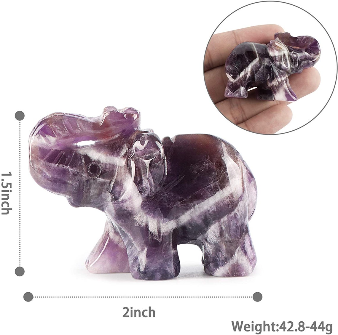 2 Crystal Elephant Statue Hand Carved Amethyst Healing Etsy