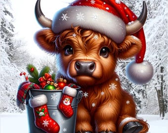 Christmas Highland Cow Cross Stitch Pattern: Holiday PDF Chart (Digital Download