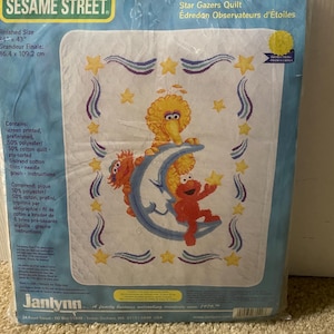 Sesame Street Big Bird, Elmo & Zoe are Star Gazing into the Sky/ Jim Henson Productions/ Cross Stitch Quilt Kit/ Janlynn/ 34x43/ NEW