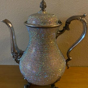 Handcrafted vintage teapot covered with rhinestones, handcrafted teapot, Unique Teapot, Bling Teapot, Rhinestone Decor, Decorative Teapot