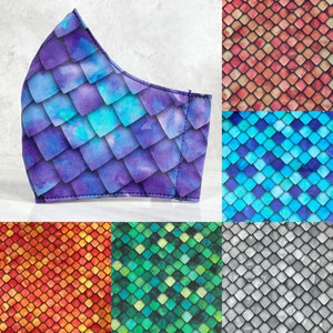 Dragon Scale 3-layer Fabric Mask Reusable Washable Fabric Cotton Face Mask, Dragonscale, Green, Blue, Purple