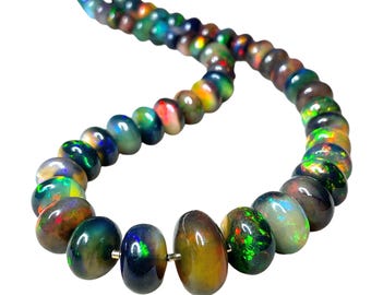 Black Fire Opal-ketting Ethiopische Black Opal-ketting 14K Black Opal-ketting Black Opal-kralenketting massief gouden opaalketting