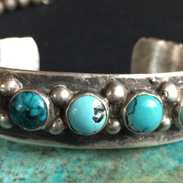 Sweet Old Navajo Turquoise Snake Eye Sterling Cuff Bracelet