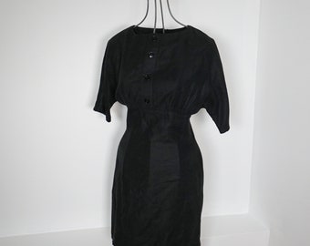 Vintage women's dress / Black dress/ Cotton dress / Small / 1980s / Button up Dress