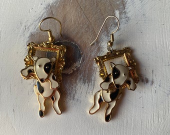 Vintage Women's Earrings / Vintage Dangly Earrings / Dog Earrings