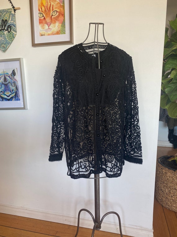 Vintage Women's Cardigan / Black cardigan / Sheer