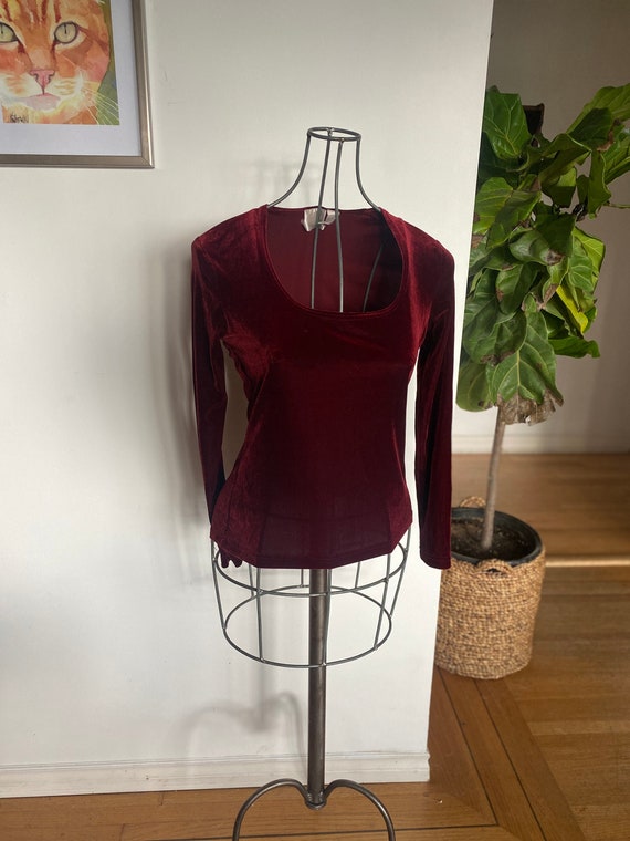 Vintage women’s stretch velvet red top / Small / 1