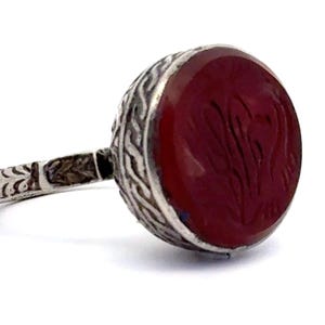 Vintage Afghan Red Agate Ring: Carved Tribal Jewelry, Size 11.4