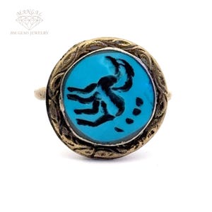Vintage Stabilized Turquoise Ring: Afghan Tribal Jewelry, Size 9.5
