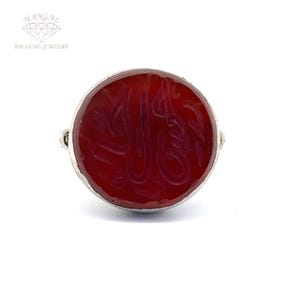 Vintage Afghan Red Agate Ring: Carved Tribal Jewelry, Size 11