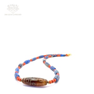 Vintage Afghan lapis lazuli , coral and Dzi beads necklace
