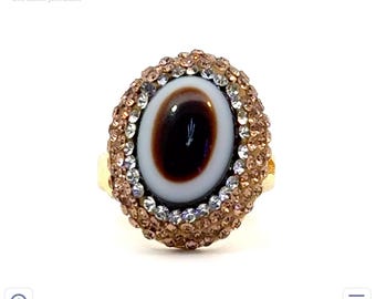 A Rare Agate eye Bead Ring, copper 18k gold plated free size ring