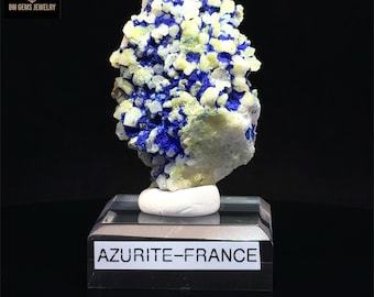 Natural Azurite Mineral Specimen. This specimen is a mineral cluster featuring azurite and cerussite