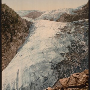 Buerbrae (i.e., Buarbreen) Glacier, Odde (i.e. Odda), Hardanger Fjord, Norway] 1890. Vintage photo postcard reprint 8x10-up. Norway