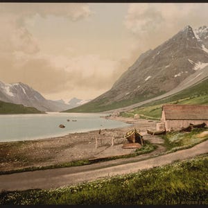 In Ulsfjorden (i.e., Ullsfjorden), Kjosen, Norway] 1890. Vintage photo postcard reprint 8x10-up. Norway Kjosen