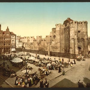 Château des Comtes, Gand, Belgique ~ 1890. Photo colorisée / photochrome. carte postale vintage réimpression, 8 x 10 et plus grande disponible.