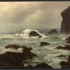 Surfez près du Golden Gate, San Francisco 1901. réimpression de carte postale photo vintage 8 x 10 pouces. Formations rocheuses mers Californie San Francisco Golden