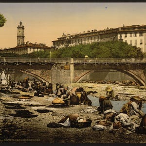 Lavandières (Blanchisseuses), Nice, Côte d'Azur] 1890. réimpression de carte postale photo vintage 8 x 10 up.
